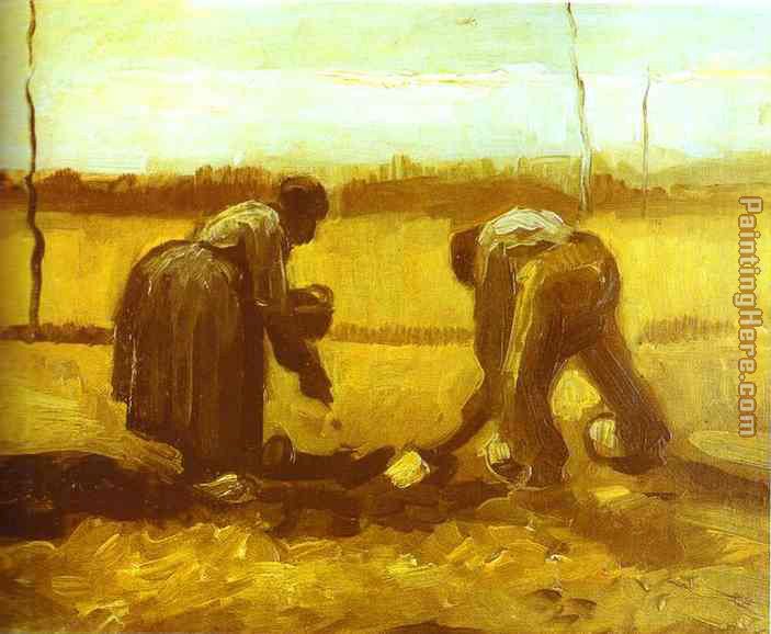 Vincent van Gogh Peasant Man and Woman Planting Potatoes
